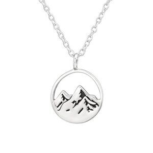 Sterling Silver Mountain Pendant Coin Necklace
